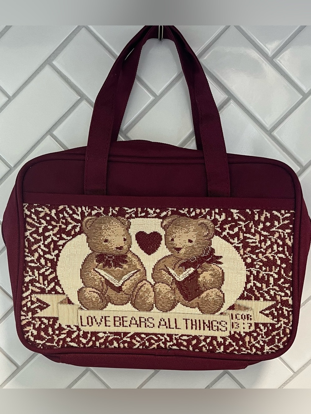 Vintage Zondervan Gifts Love Bears Bible Cover Medium Burgundy Book Carrying Cas